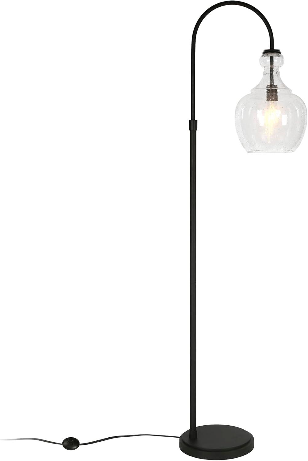 Bronze Arc Adjustable Floor Lamp with Seeded Glass Shade