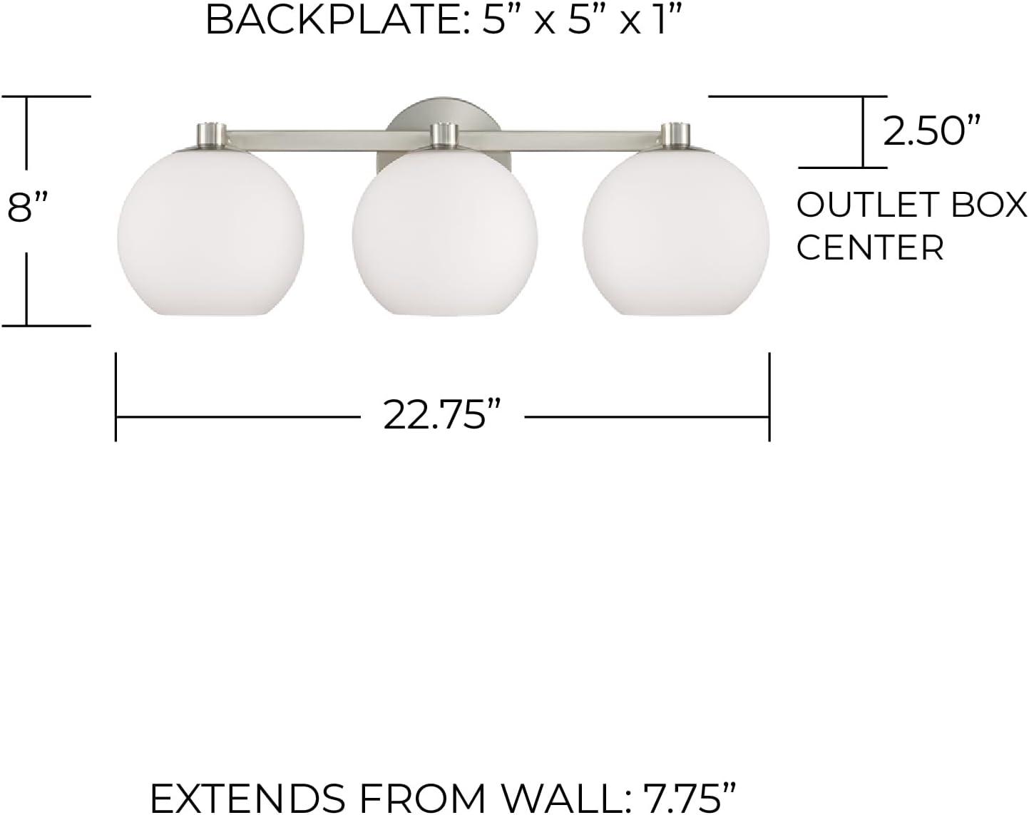 Brushed Nickel 3-Light Vanity with Soft White Glass Shades