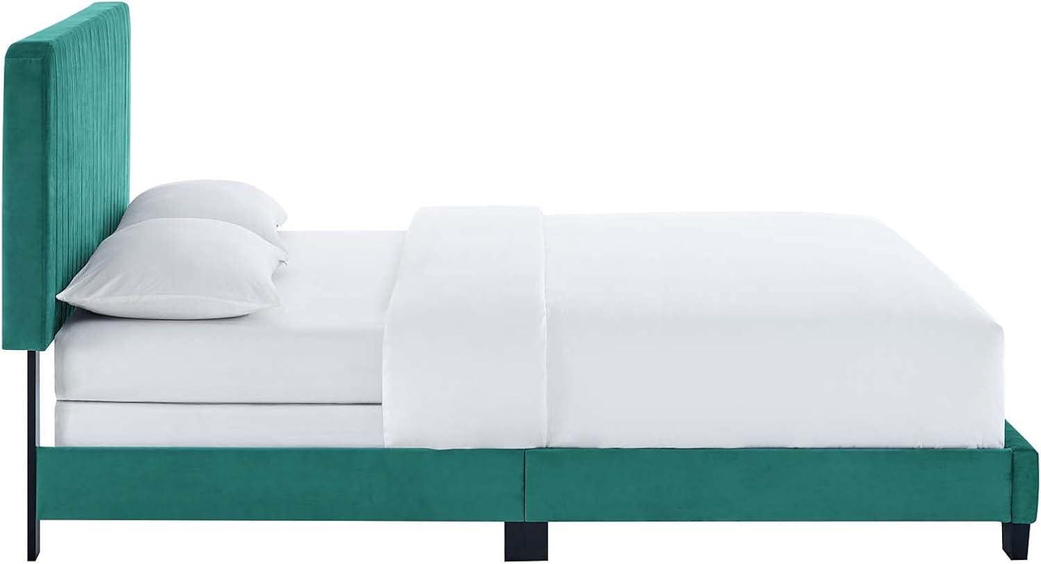 Modway Celine Channel Tufted Performance Velvet King Bed in Teal Green