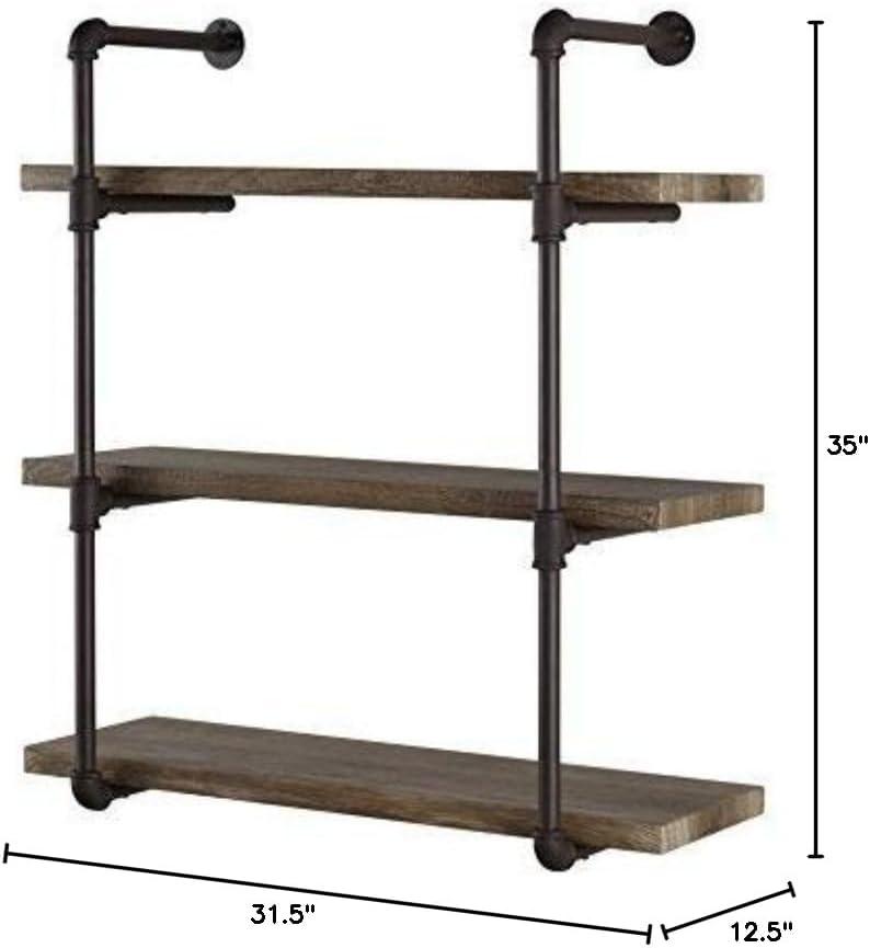 Danya B. 35" x 31.5" Three Tier Industrial Pipe Wall Shelf Natural: Laminated, Metal Frame, 90lb Capacity