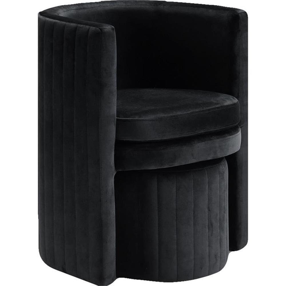 Meridian Furniture Selena Velvet Accent Chair and Ottoman Set in Black