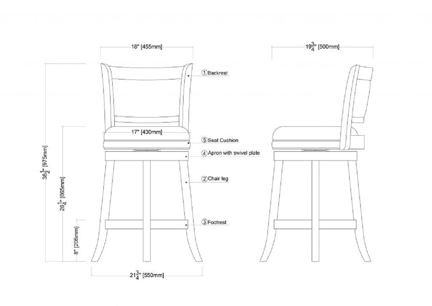 24" Augusta Swivel Counter Height Barstool Hardwood Cappuccino - Boraam: Round Seat, Footrest