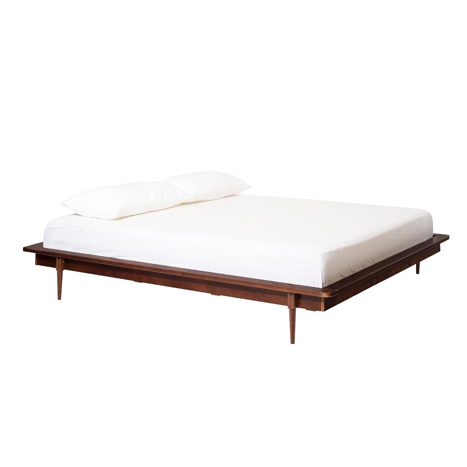 King Mid Century Modern Solid Wood Platform Bed - Walnut