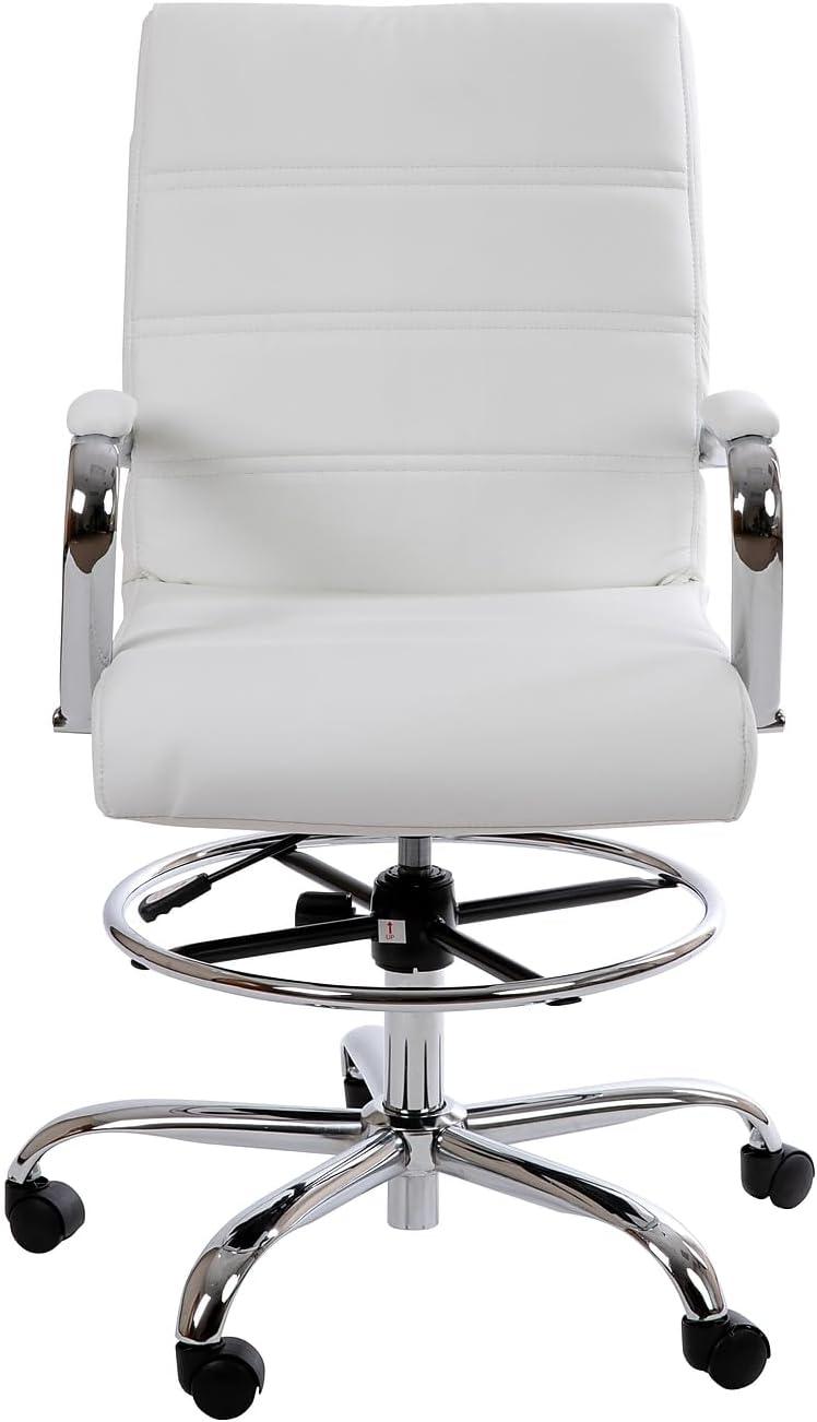 Modern White LeatherSoft Swivel Drafting Chair with Chrome Base