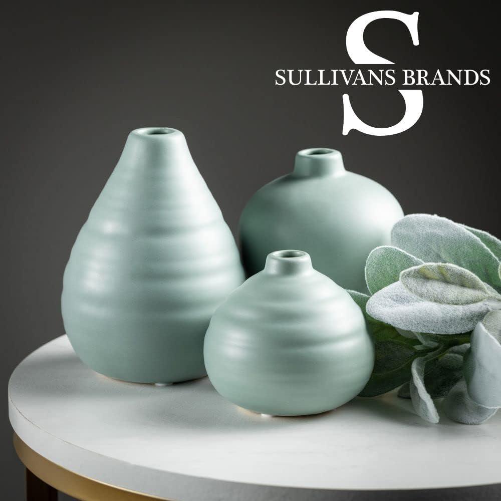 Sage Matte Ceramic Bud Vase Trio Set - Modern Home Accent