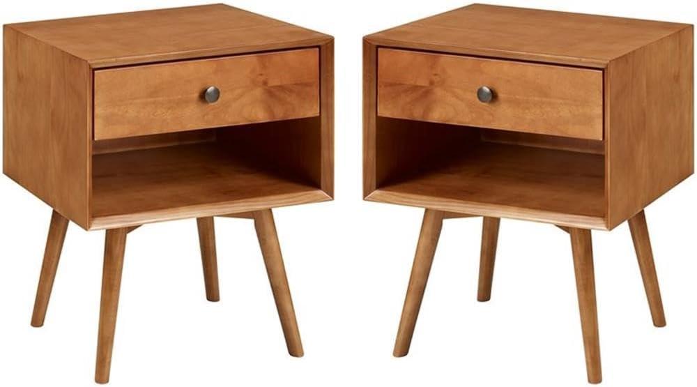 Walker Edison Mid-Century Nightstand, Set of 2, Caramel
