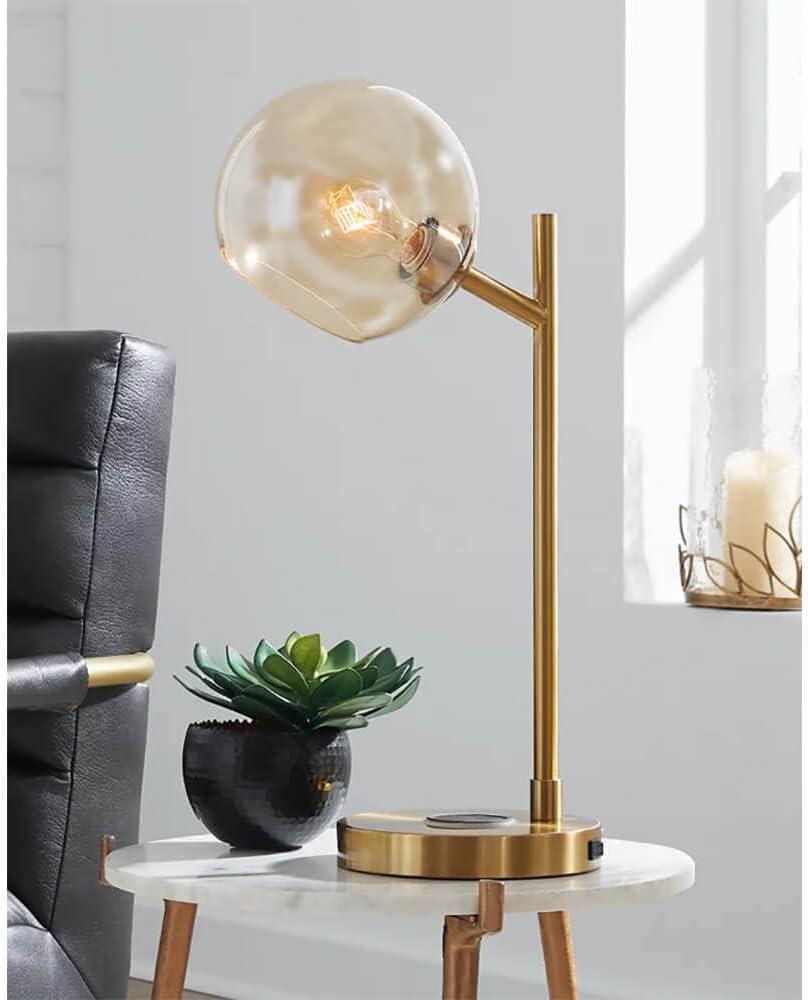 Abanson Desk Lamp Amber/Gold - Signature Design by Ashley: Metallic Finish, USB Port, Wireless Charging