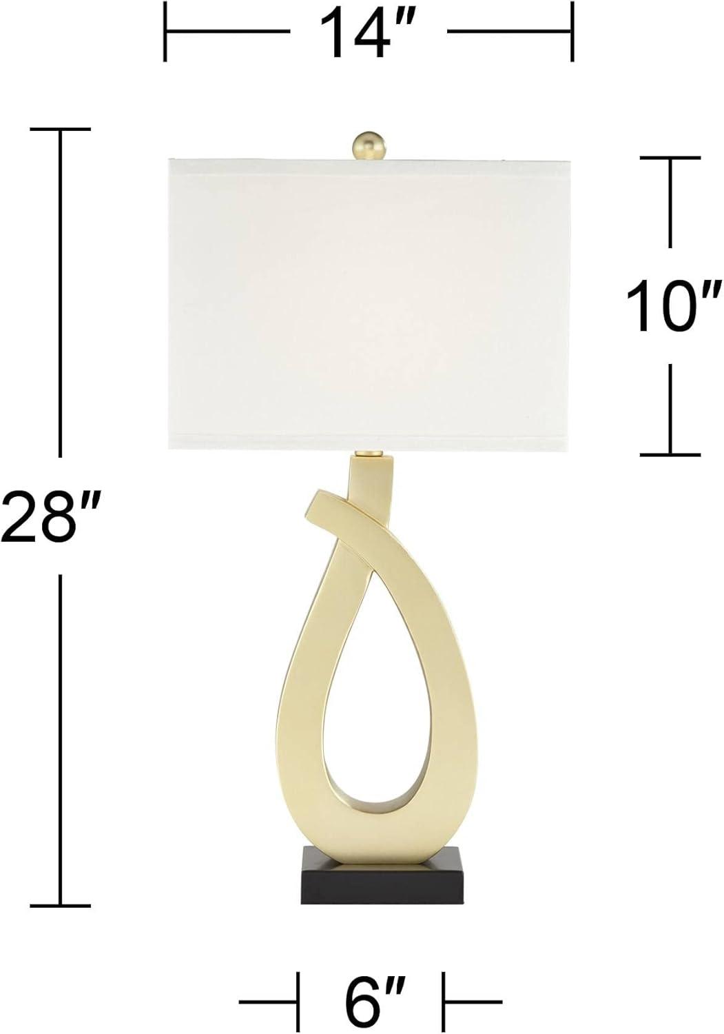 360 Lighting Simone Modern Table Lamps 28" Tall Set of 2 Sculptural Gold Metal USB Charging Port White Rectangular Shade Bedroom Living Room