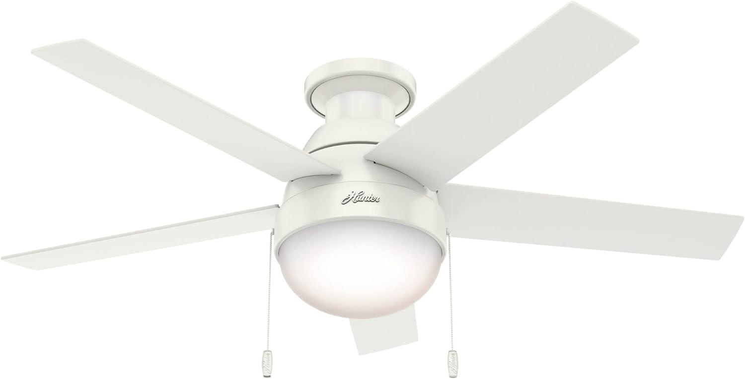 46" Anslee 5 - Blade LED Flush Mount Ceiling Fan with Pull Chain and Light Kit Included