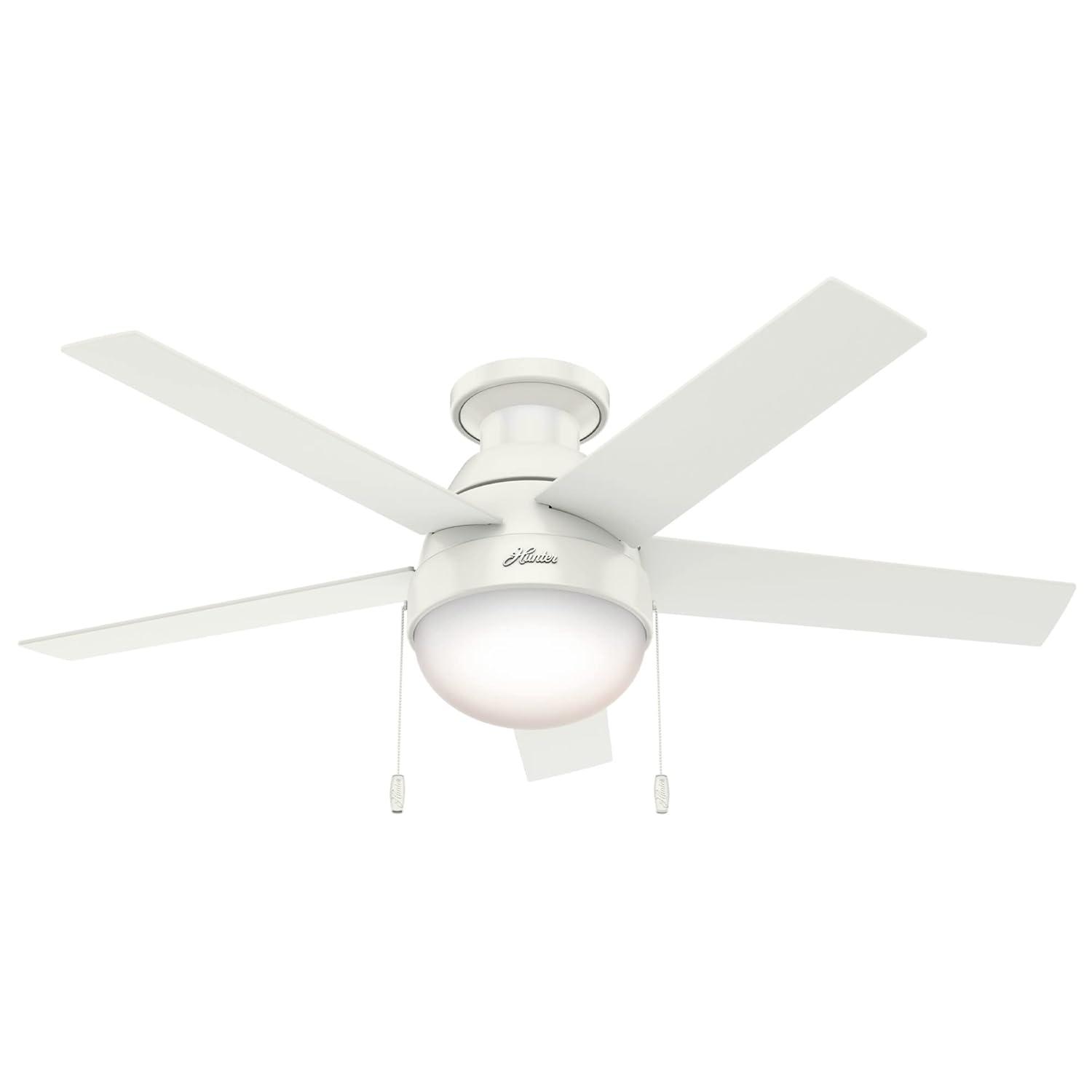 46" Anslee 5 - Blade LED Flush Mount Ceiling Fan with Pull Chain and Light Kit Included