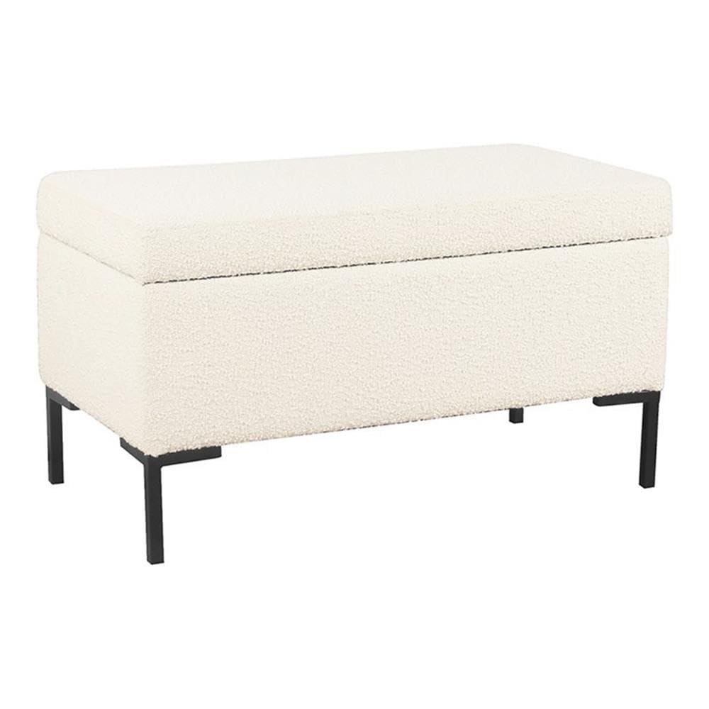 Medium Storage Bench with Metal Legs Cream Boucle - HomePop: Upholstered Rectangle for Modern Decor, Seats 2