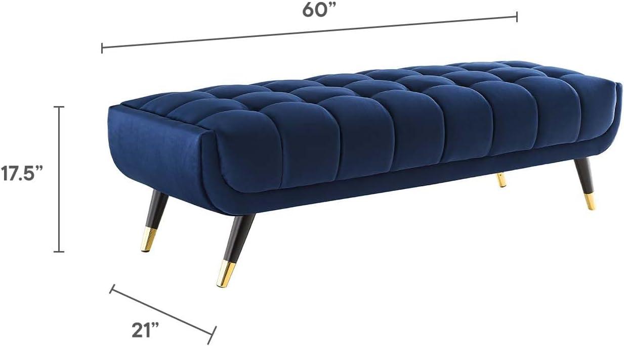 Modway Adept 17.5" x 60" Modern Performance Velvet Tufted Bench in Midnight Blue