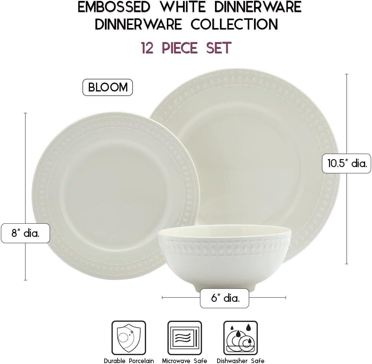 Ivory Dinnerware Tabletops Gallery 3 piece Serving Bowl Set Bloom Embossed White