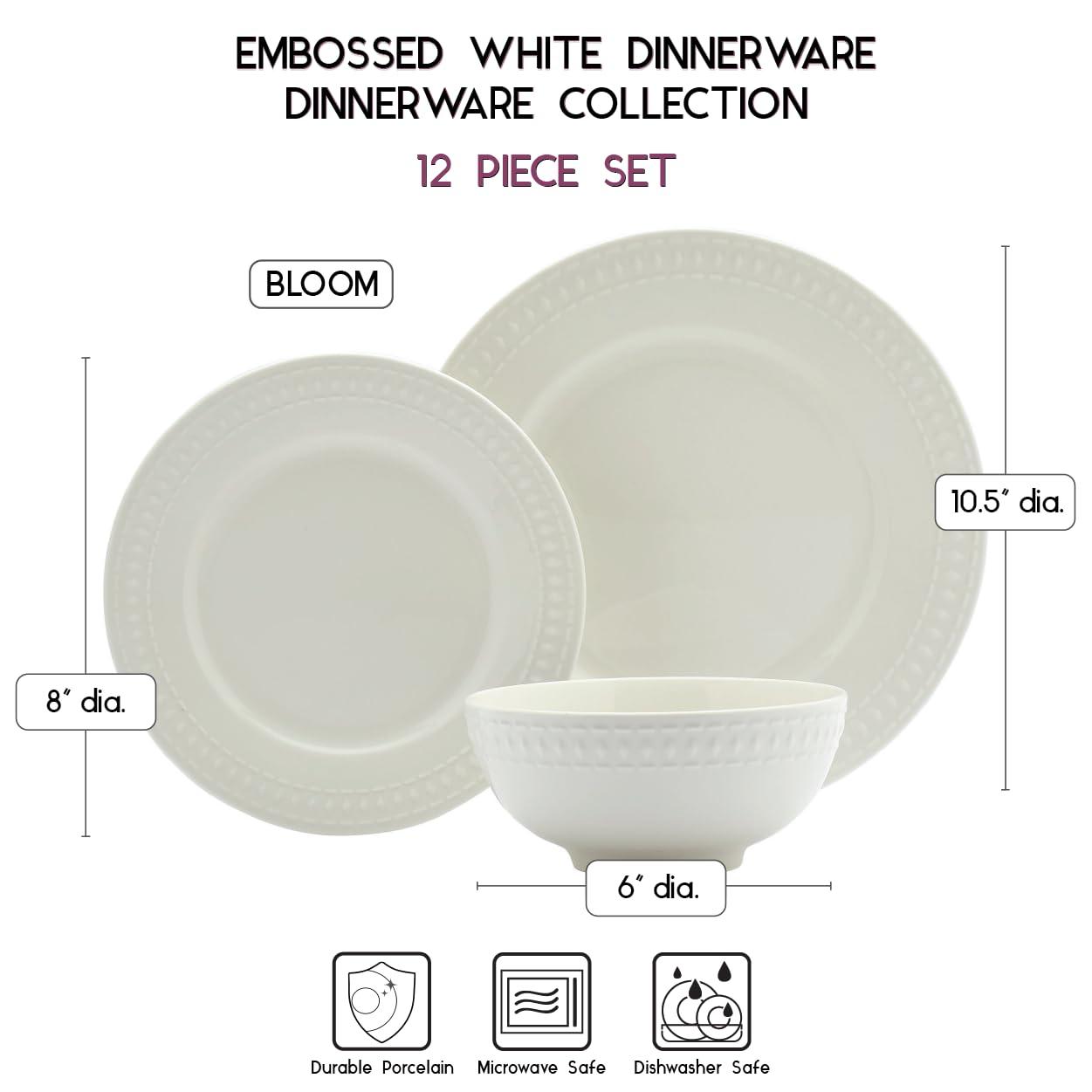 Ivory Dinnerware Tabletops Gallery 3 piece Serving Bowl Set Bloom Embossed White