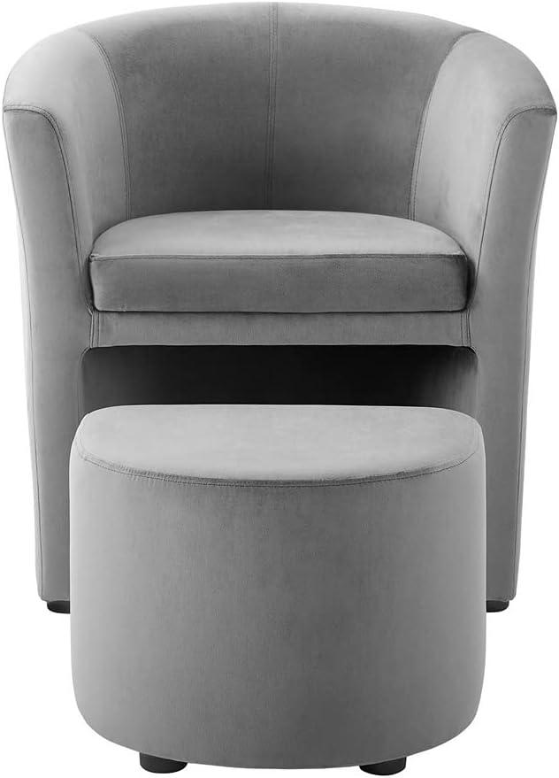 Gray Velvet and Wood Accent Chair with Ottoman