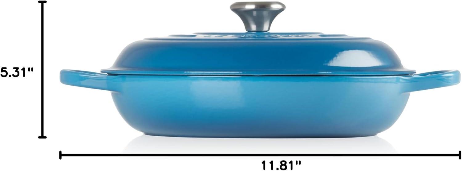 Marseille Blue Enameled Cast Iron Round Braiser, 3.5 qt