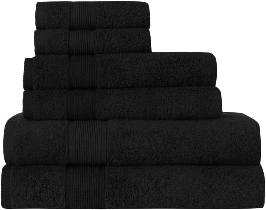Hotel Quality Turkish Towel Set for Bathroom (6 Pcs Towel Set), Black