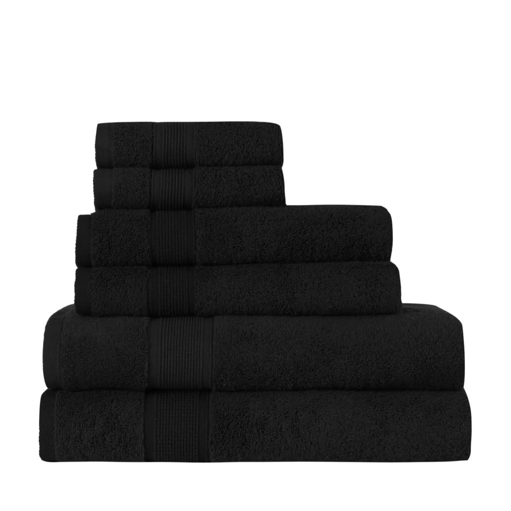 6-Piece Fade Resistant Bath towel, Hand and Washcloth Set - Cotton, Black