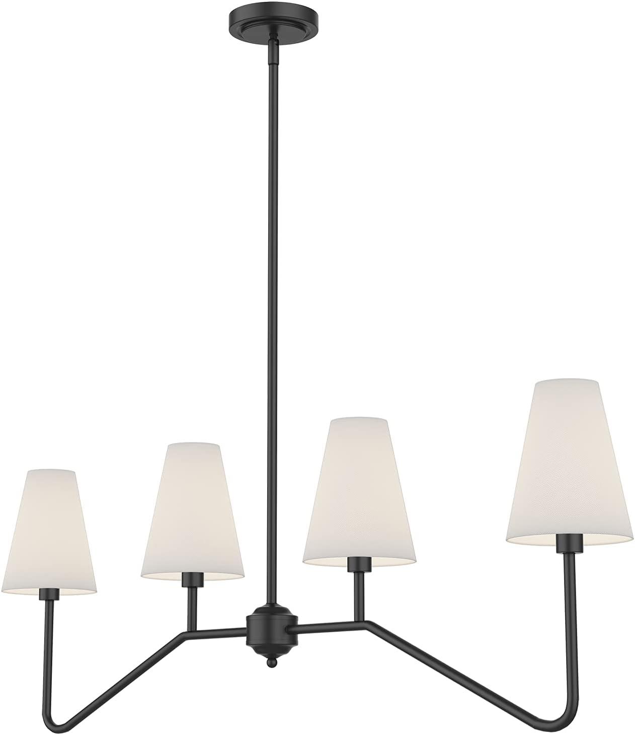 NING;47" W 4-Light Linear Kitchen Island Lighting Fixture Classic Chandeliers Matt Black with White Linen Shades for Dining Room,E12,160W;