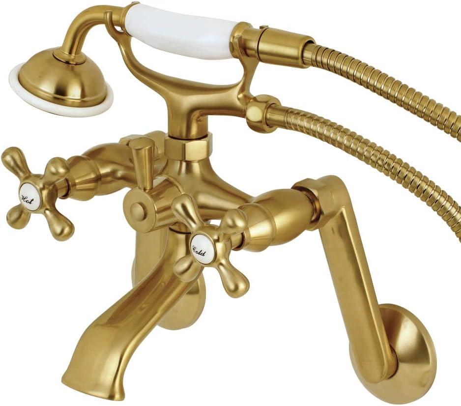 Brushed Brass Wall Mount Clawfoot Tub Faucet with Hand Shower