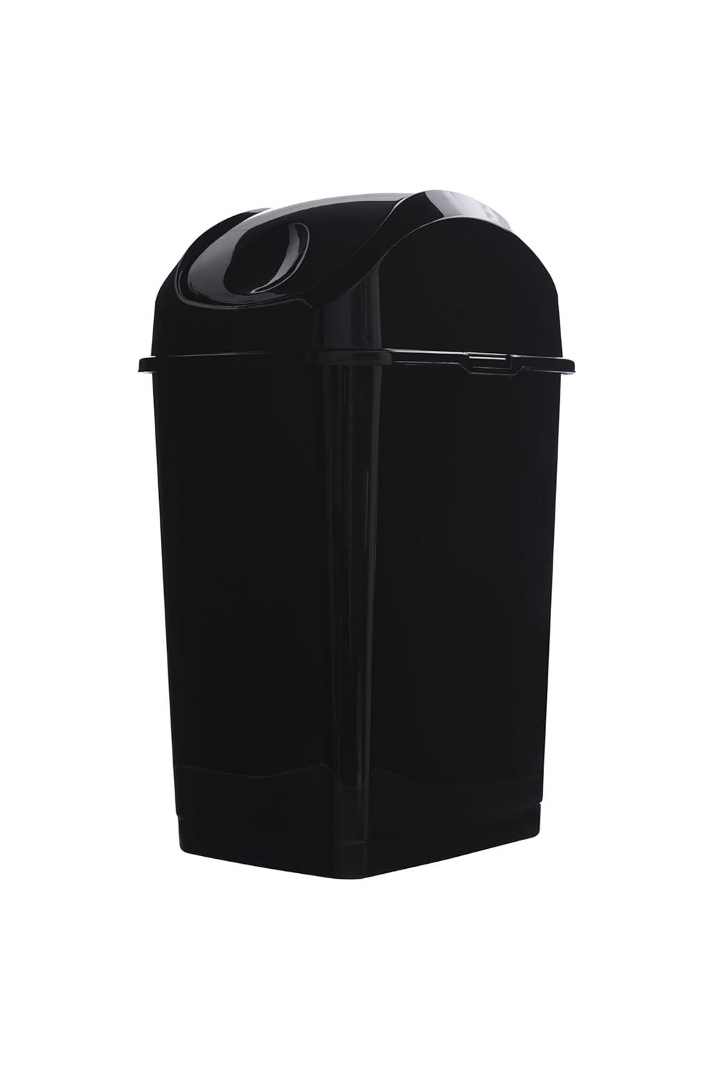 Black Plastic Mini Trash Can with Swing Top Lid