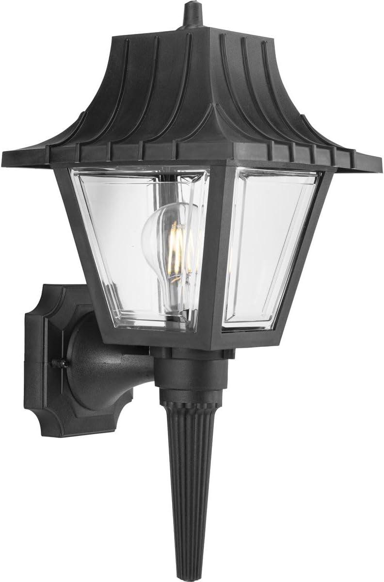 Progress Lighting Mansard 1-Light Outdoor Wall Lantern in Black with Beveled Clear Acrylic Panels