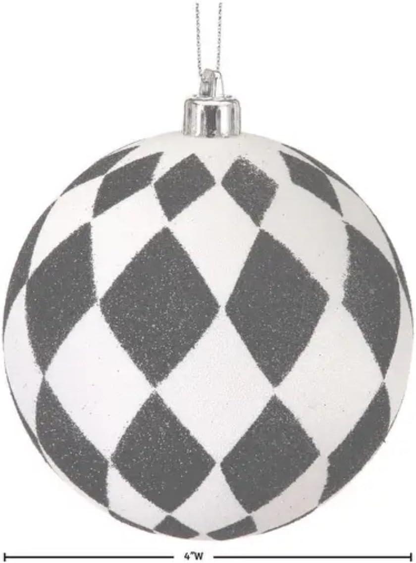 Regency 100 mm Glitter Harlequin Ball Black and White Ornaments