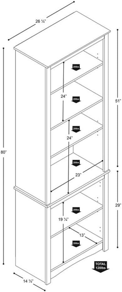 Prepac Tall 6-Shelf Bookcase, Drifted Gray