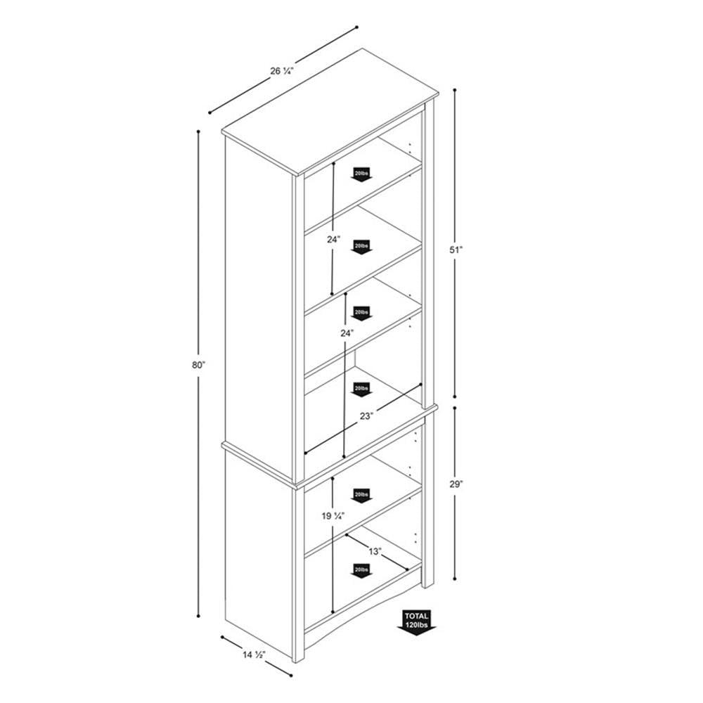 Prepac Tall 6-Shelf Bookcase, Drifted Gray