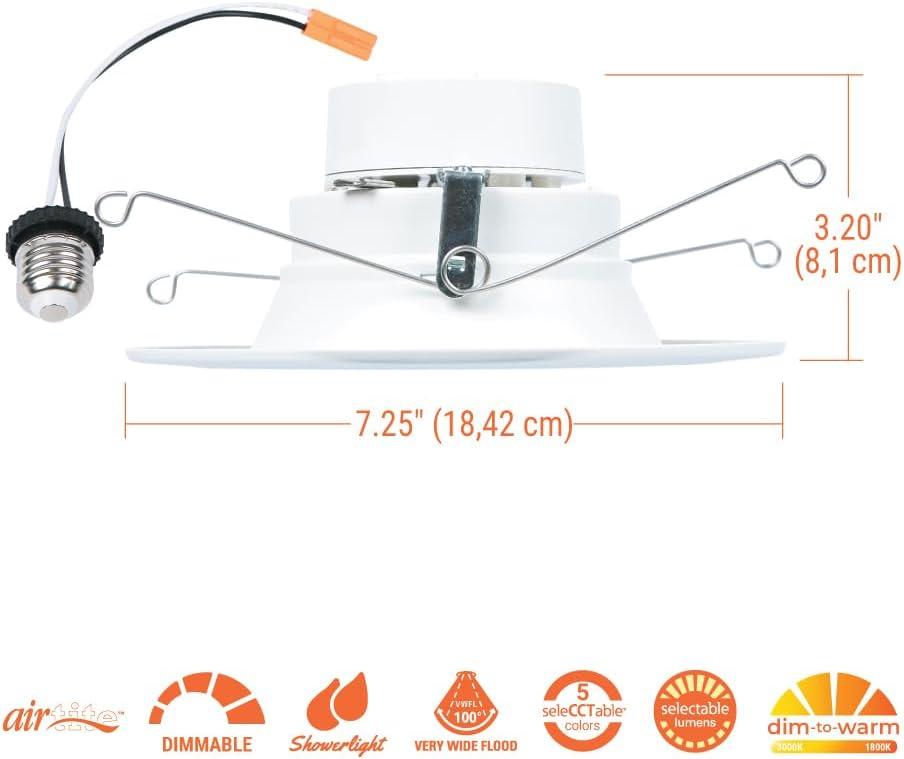 HALO RL Series 5/6 inch Recessed LED Retrofit Light, Selectable CCT 2700K-5000K Integrated LED, Dim to Warm, White Retrofit Baffle Trim, 600 Lumens
