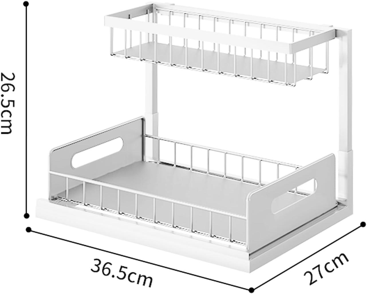 Sink Organizer, 2 Pack 2 Tier Sink Organizer and Storage, Slide-Out Pull-Out Cabinet Organizer, Sliding Metal Drawer for Home Kitchen, Bathroom, Pantry