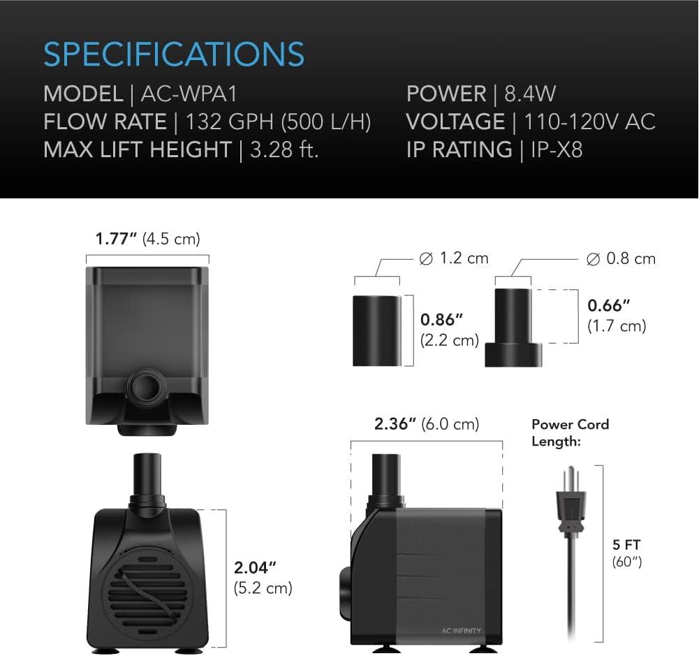 Ultra Quiet Black Submersible Water Pump 132 GPH