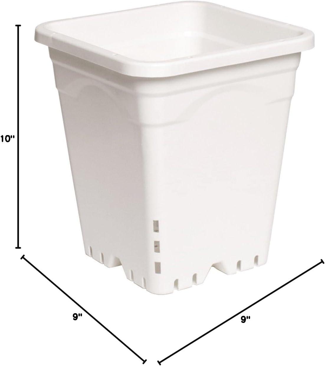 White Plastic Square Pot with Drainage Holes, 9" x 9" x 10"