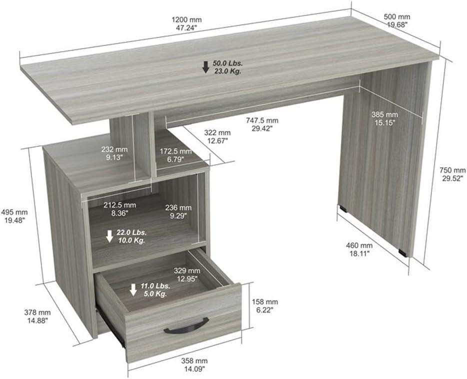 Inval Modern Writing Desk with Drawer and Open Storage, Smoke Oak