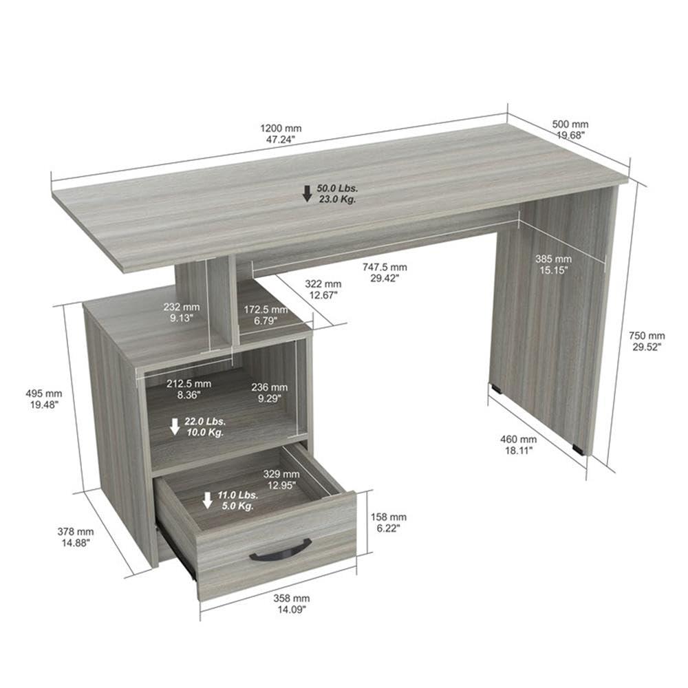 Inval Modern Writing Desk with Drawer and Open Storage, Smoke Oak