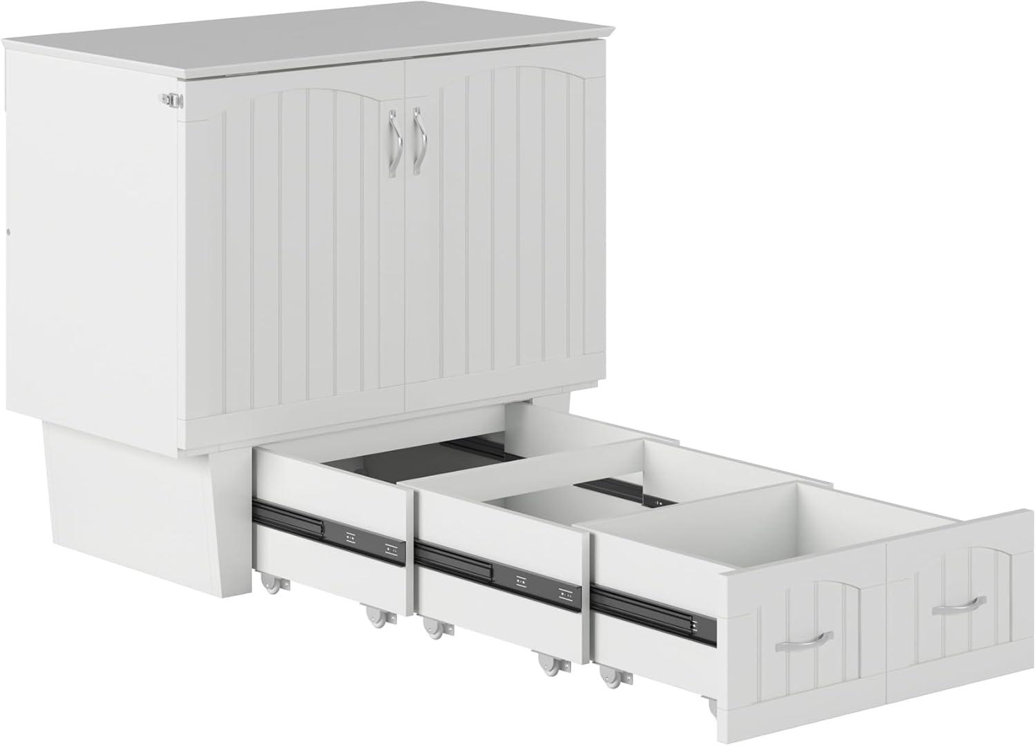 Nantucket Murphy Bed Chest Twin in White with Charging Station & Coolsoft Mattress