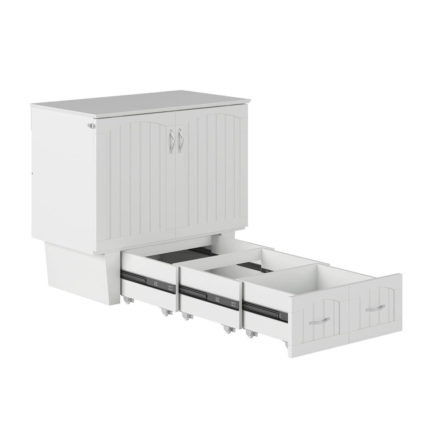Nantucket Murphy Bed Chest Twin in White with Charging Station & Coolsoft Mattress