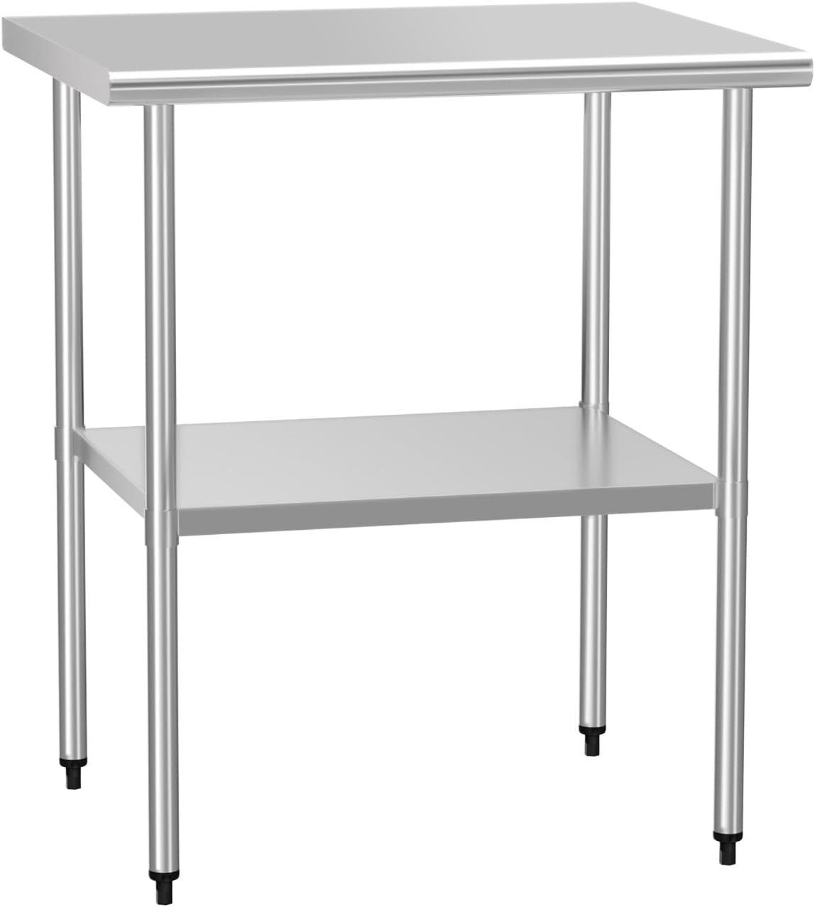 ROVSUN 30'' x 24'' Stainless Steel Table for Prep & Work, Metal Table with Undershelf for Kitchen Restaurant, Home