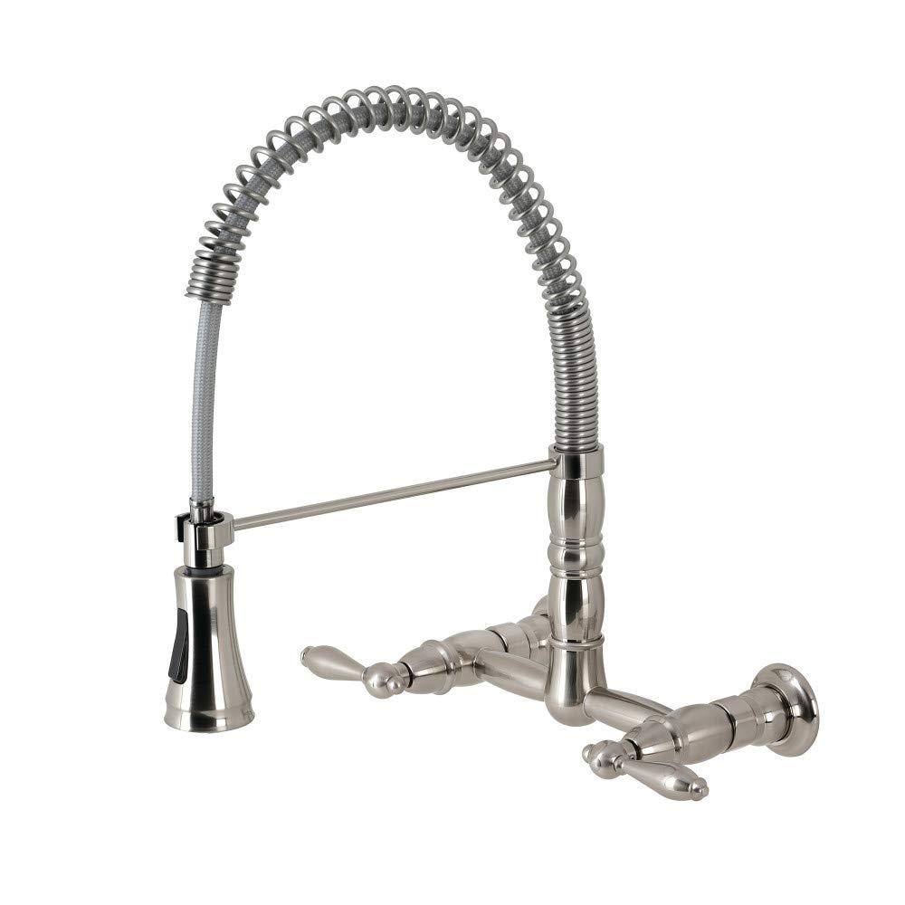 Kingston Brass Kingston Brass Heritage Double-Handle 2-Hole Wall-Mount Pre-Rinse Bridge Kitchen Faucet GS1247AL