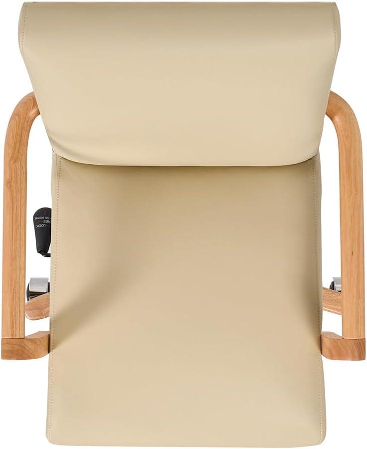 Dumont Modern Farmhouse High Back Executive Home Office Chair, Neutral Cream Beige Leather & Natural Wood