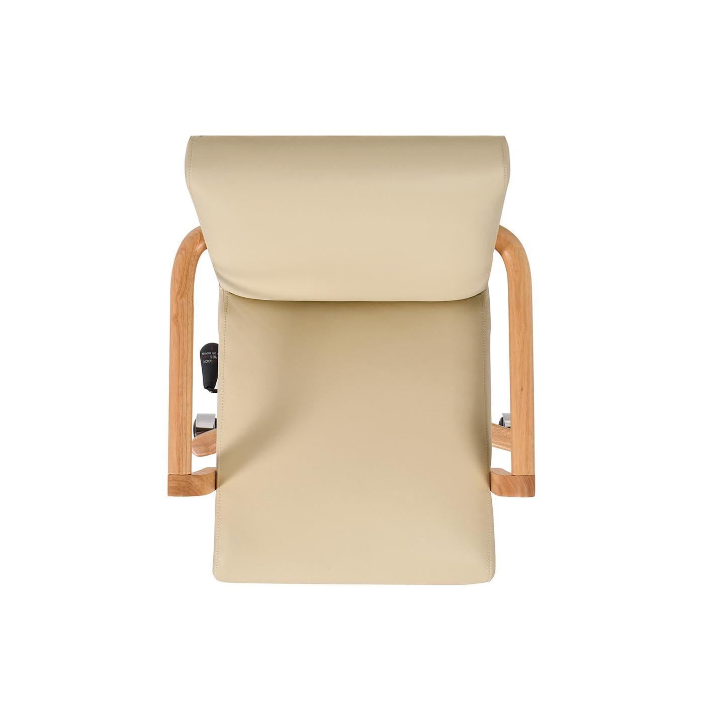 Dumont Modern Farmhouse High Back Executive Home Office Chair, Neutral Cream Beige Leather & Natural Wood