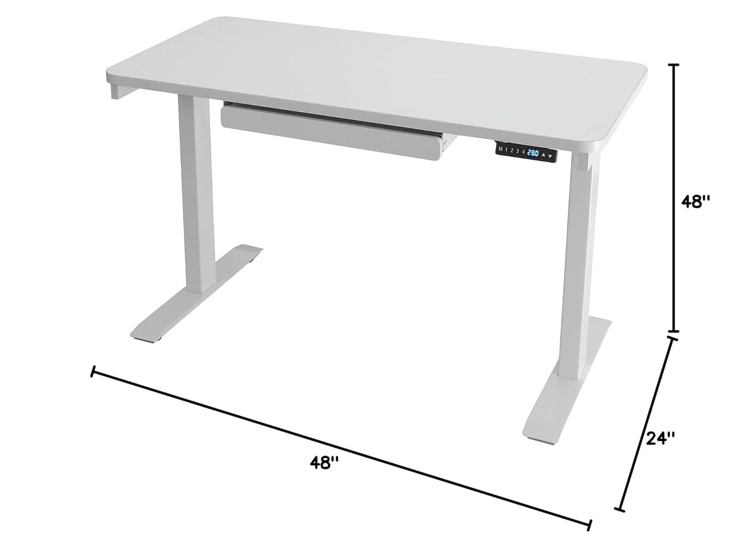 Motionwise White Electric Height Adjustable Standing Desk, 24”x48", Height Adjustable 28"-48" with 4 pre-set height adjustments and USB Charge Port, Multiple Colors