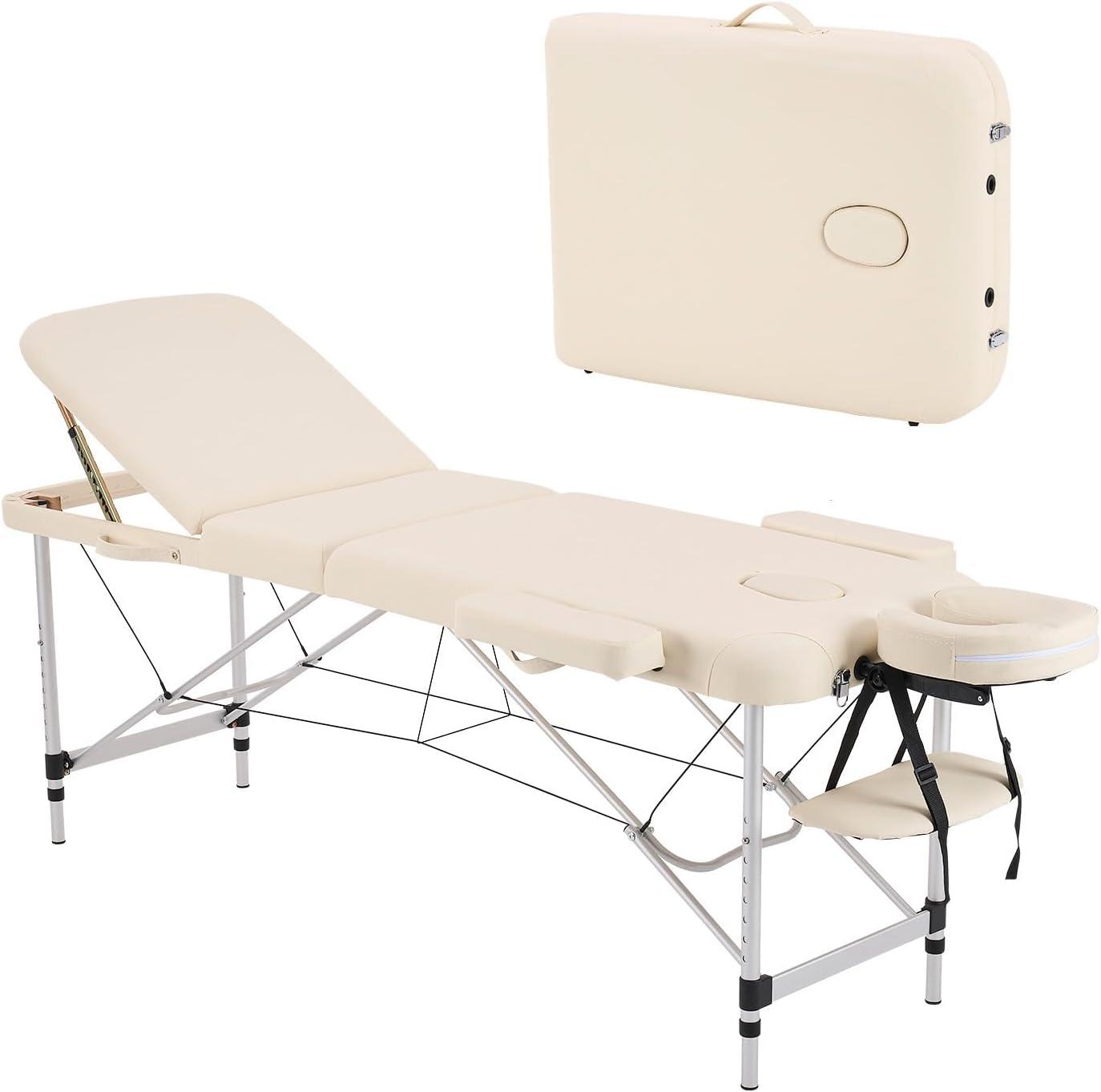YOUNIKE Massage Tables Portable Lash Bed for Eyelash Extensions Professional Aluminum 3 Folding Lightweight Height Adjustable Facial Spa Beauty Salon Tattoo Home White