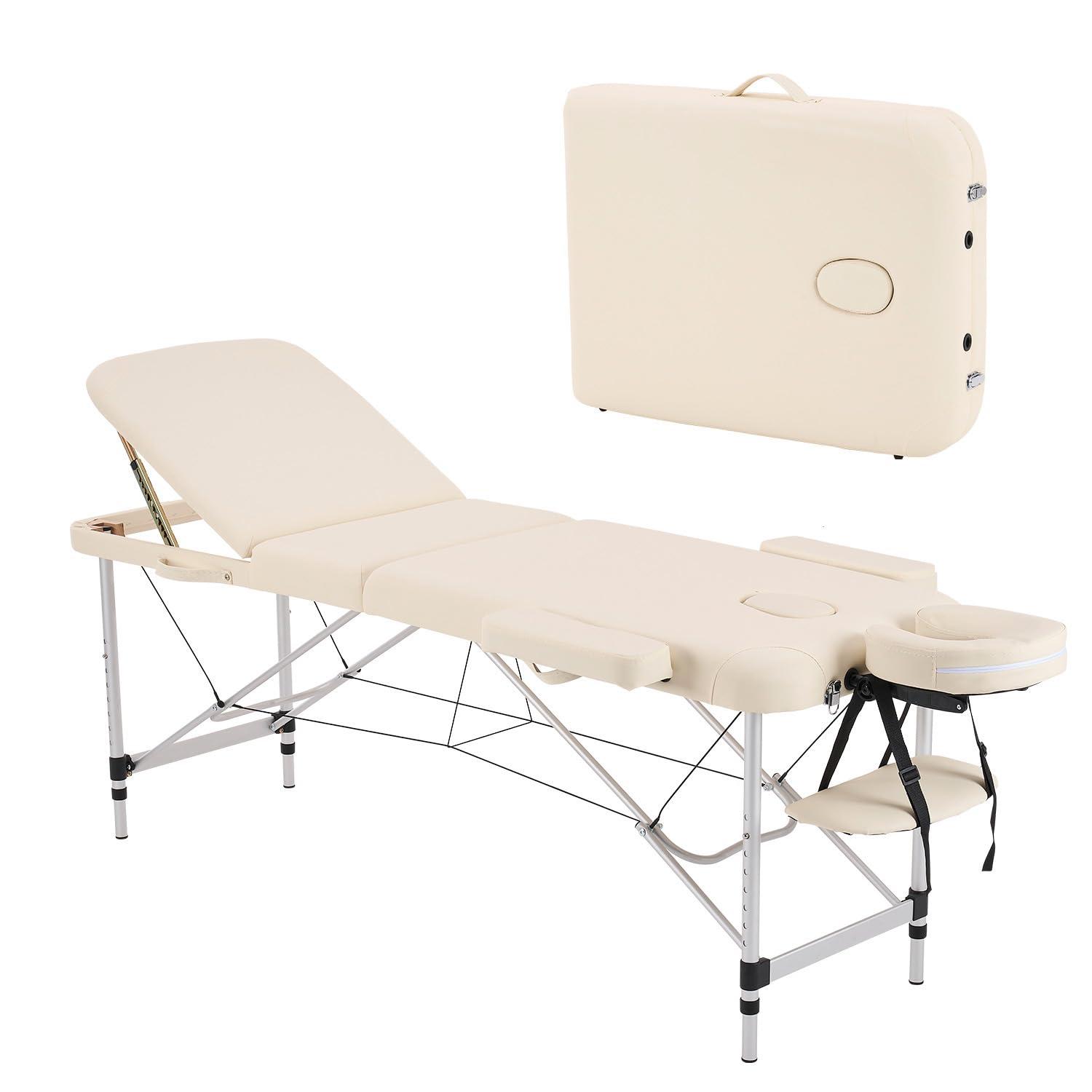 YOUNIKE Massage Tables Portable Lash Bed for Eyelash Extensions Professional Aluminum 3 Folding Lightweight Height Adjustable Facial Spa Beauty Salon Tattoo Home White