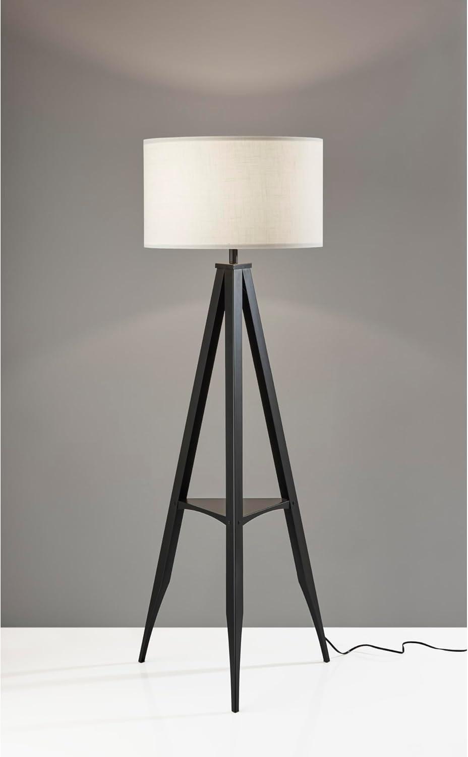 Warren Shelf Floor Lamp Black - Adesso: Modern Design, Linen Shade, Metal Body, ETL Listed