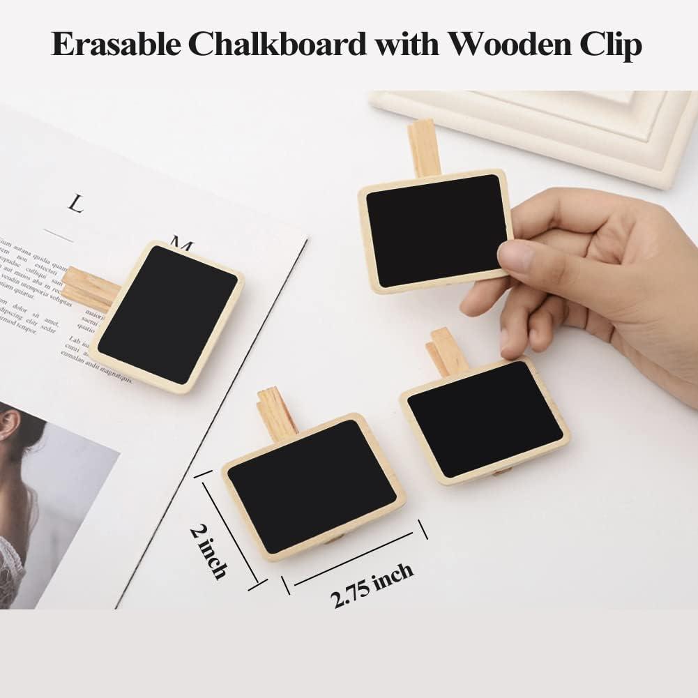 12 Mini Retangle Chalkboard Blackboard with Wooden Clip Message Board Signs and Labels Clips