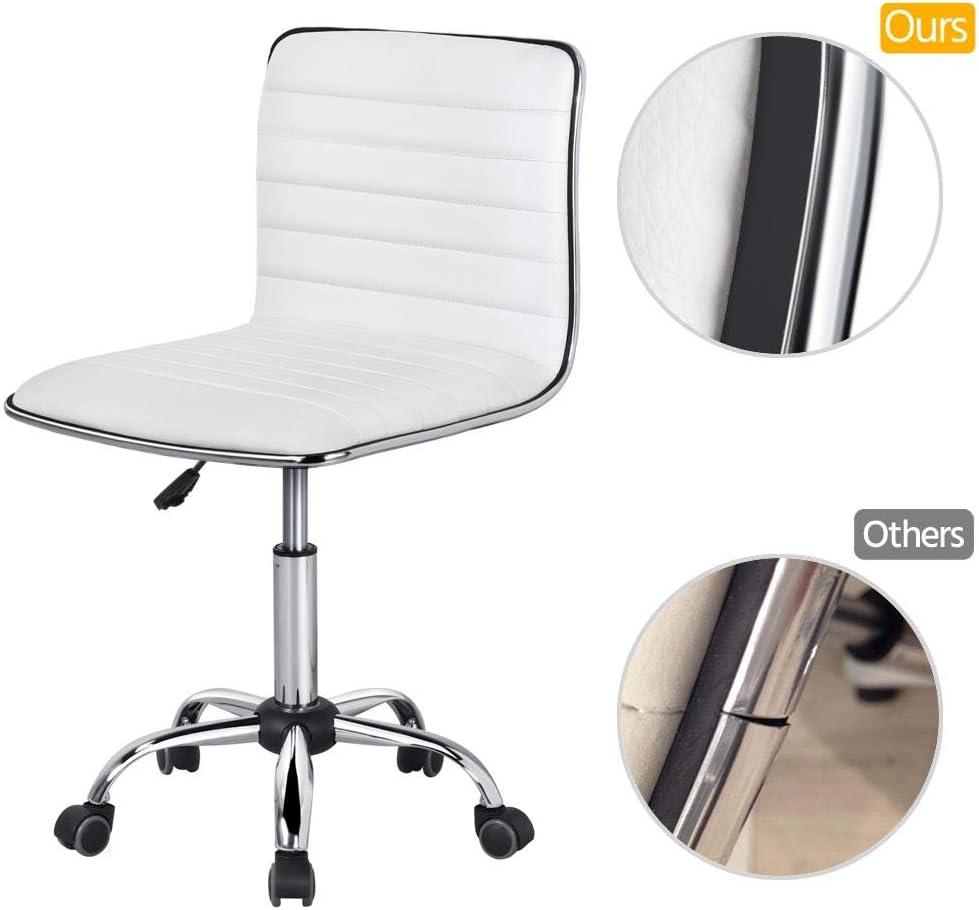 White Leather Armless Swivel Task Chair with Chrome Base