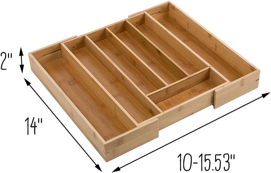 Natural Bamboo Expandable Silverware Drawer Organizer