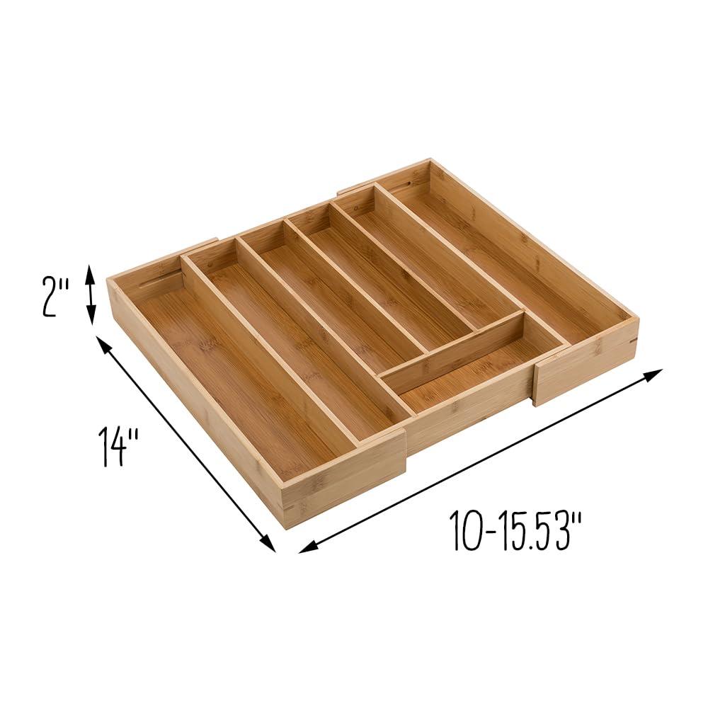 Honey-Can-Do Bamboo 10" x 14" x 2 Expandable 7-Compartment Silverware Drawer Organizer, Natural