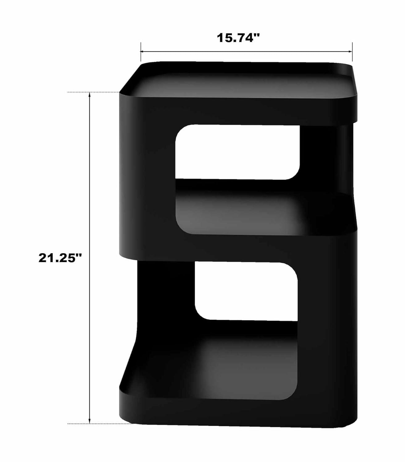 Metal Nightstand, Small End Table, Modern Side Table, Accent Bedside Table, 3 Tier Night Stands, Bed Side Table for Living Room Bedroom Outdoor Entryway, No Assembly Required, Black